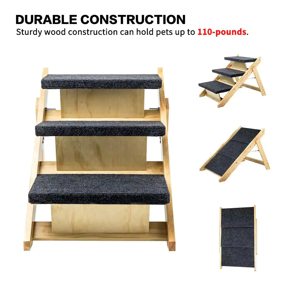 Haustiertreppe und Rampe aus Holz – Faltbarer 3-stufiger Zugang für Haustiere