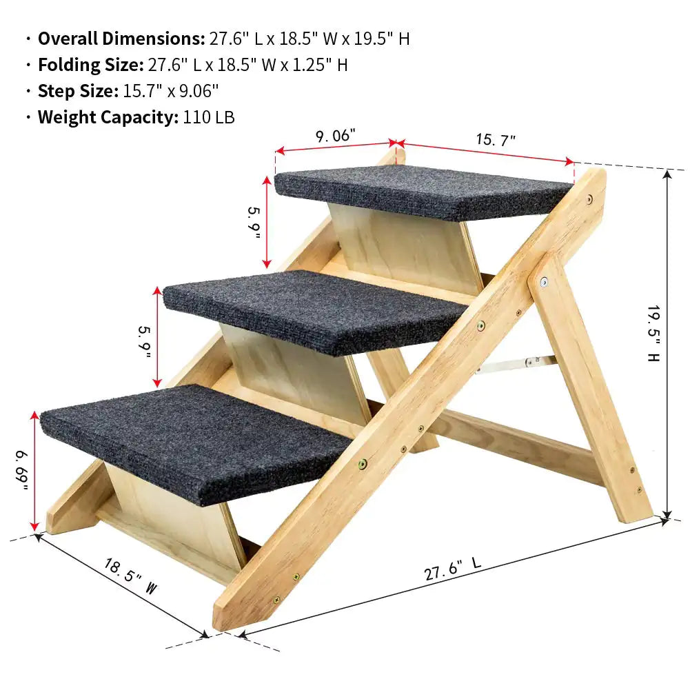 Haustiertreppe und Rampe aus Holz – Faltbarer 3-stufiger Zugang für Haustiere