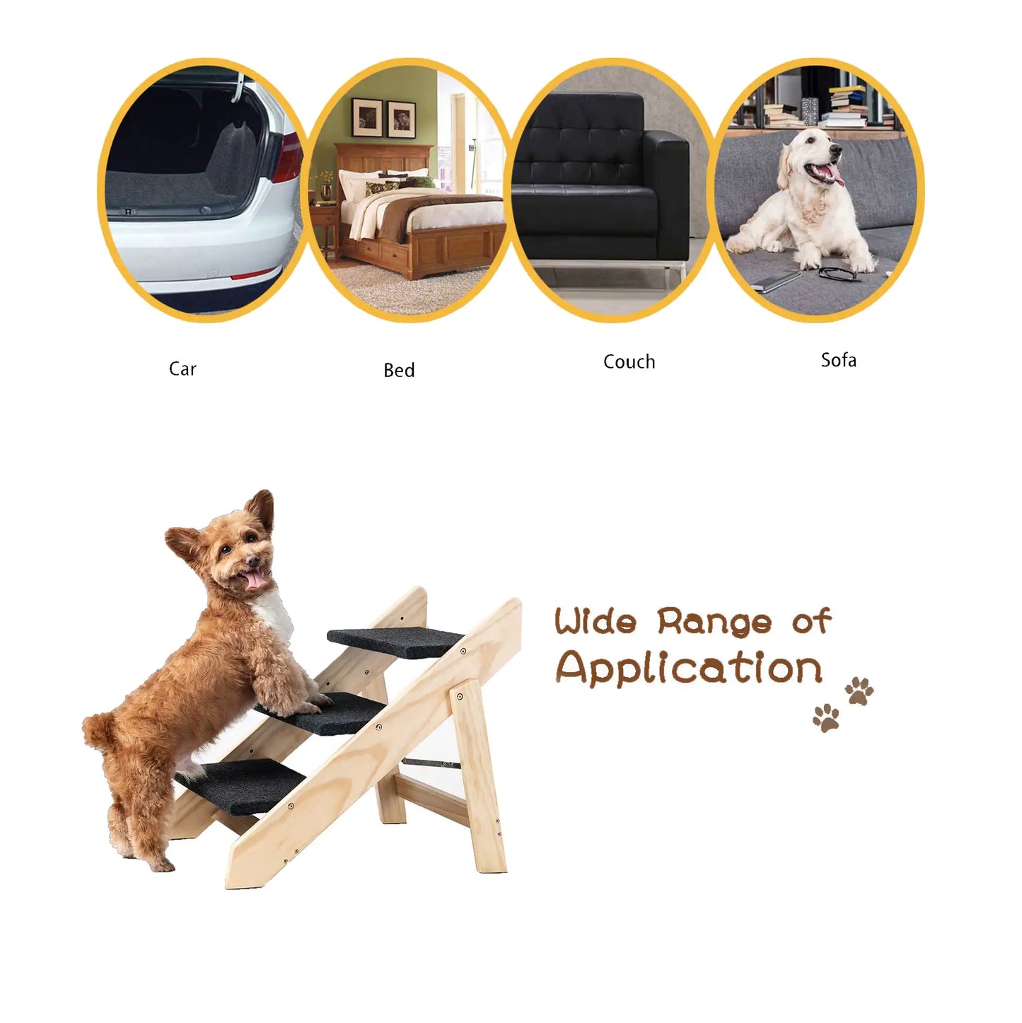 Wood Pet Stairs & Ramp – Foldable 3-Level Access for Pets