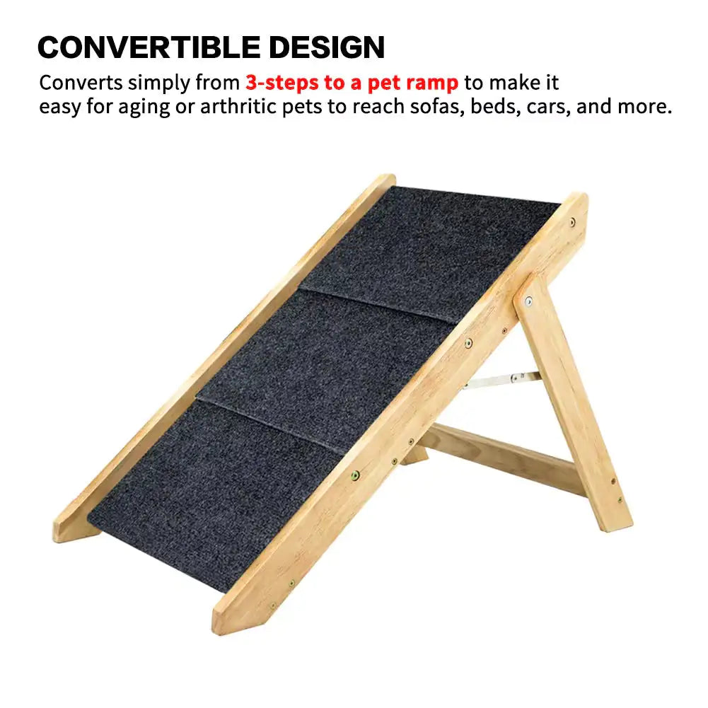 Wood Pet Stairs & Ramp – Foldable 3-Level Access for Pets